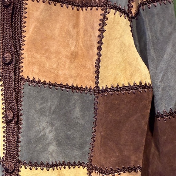 Denim & Co Patchwork Suede Jacket - Brown, Tan, Gray - Picture 4 of 5